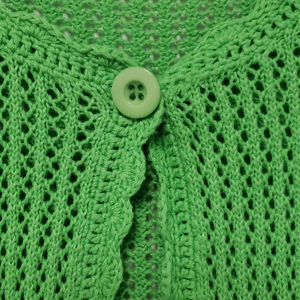 Vintage Open-knit Pointelle Green Cardigan Sweater‎ Size Small-Medium